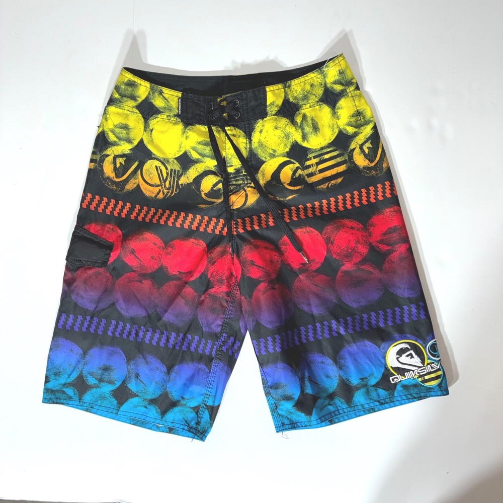 Quiksilver Mens Board Shorts Rainbow Gradient Circle Print Black Multi Size 28